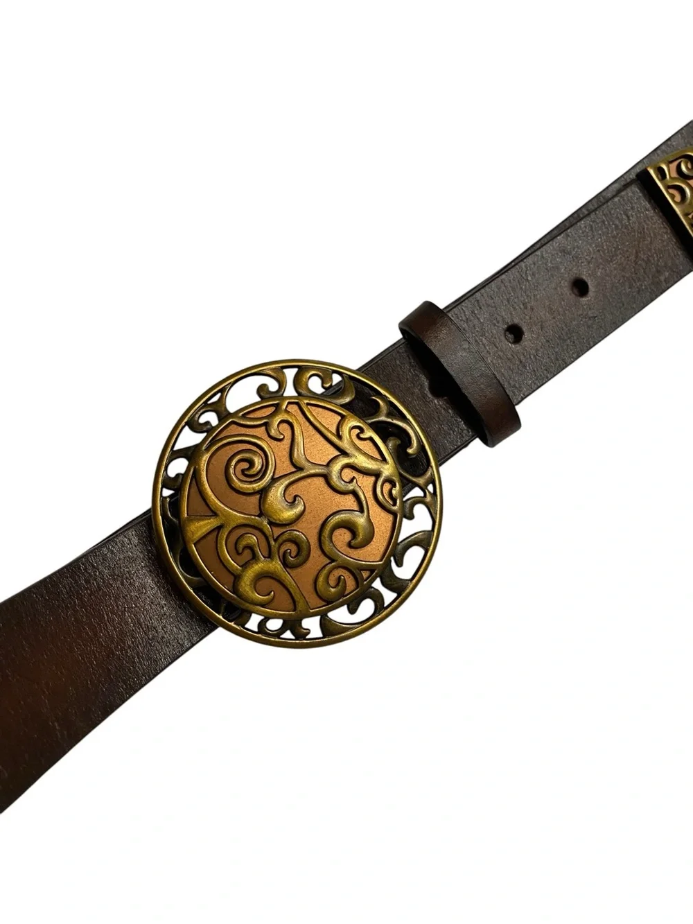 Chico's Leather Brown Medallion Buckle Belt Size M